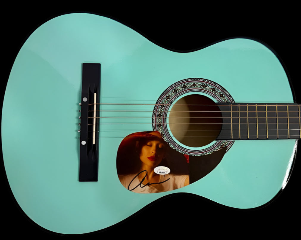 Ariana Grande Signed Teal Guitar - JSA COA